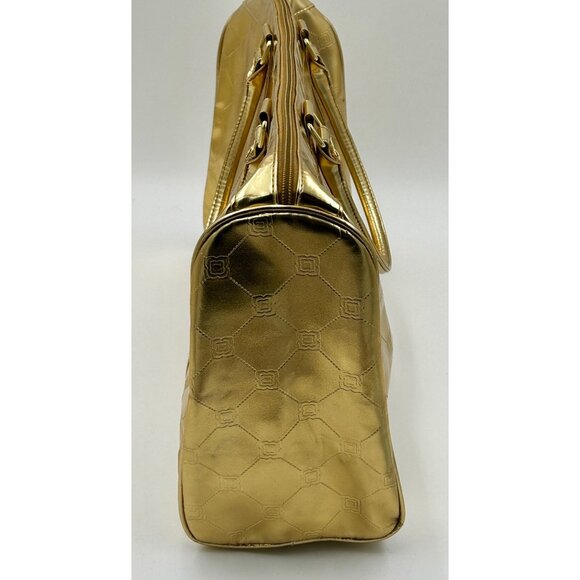 BCBGMAXAZRIA Tote Bag Women's 18x10x5 Metallic Gold Satchel Logo Embossed Y2K - Picture 7 of 8